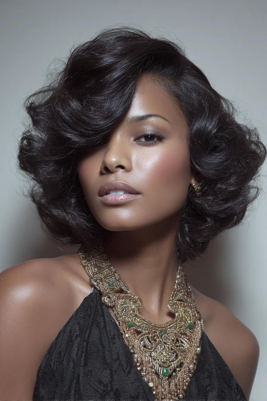 Glamorous Voluminous Side-Swept Bob with Finger Waves
