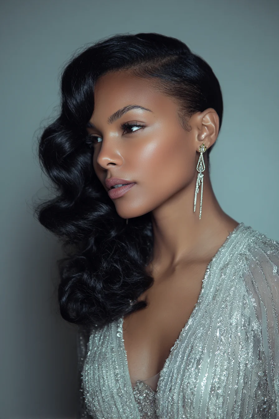 Glossy Side-Swept Hollywood Waves for Long, Thick Hair