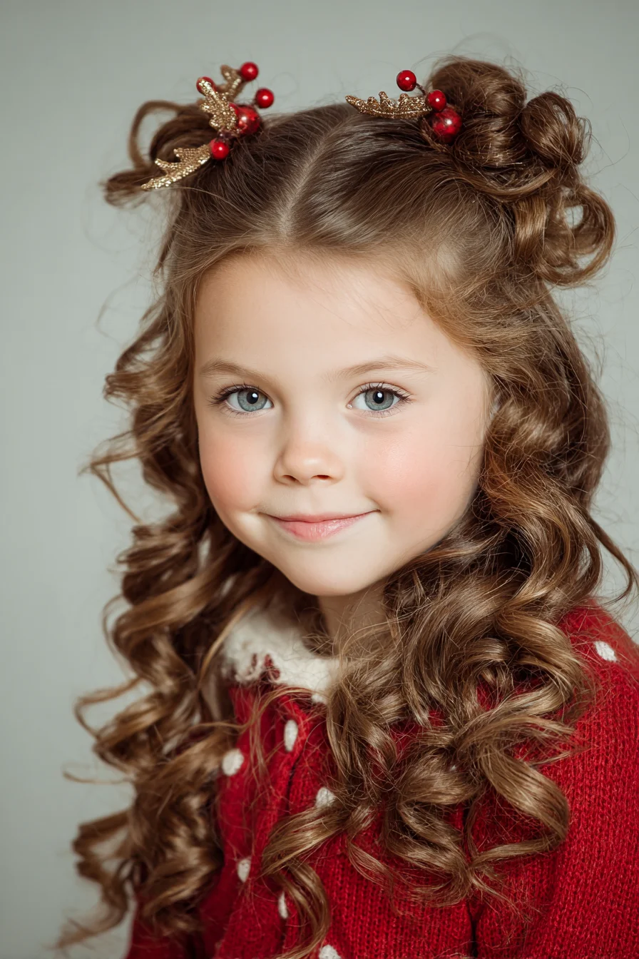 Half‑Up Double Buns with Loose Ringlet Curls — Youth Holiday Hairstyle