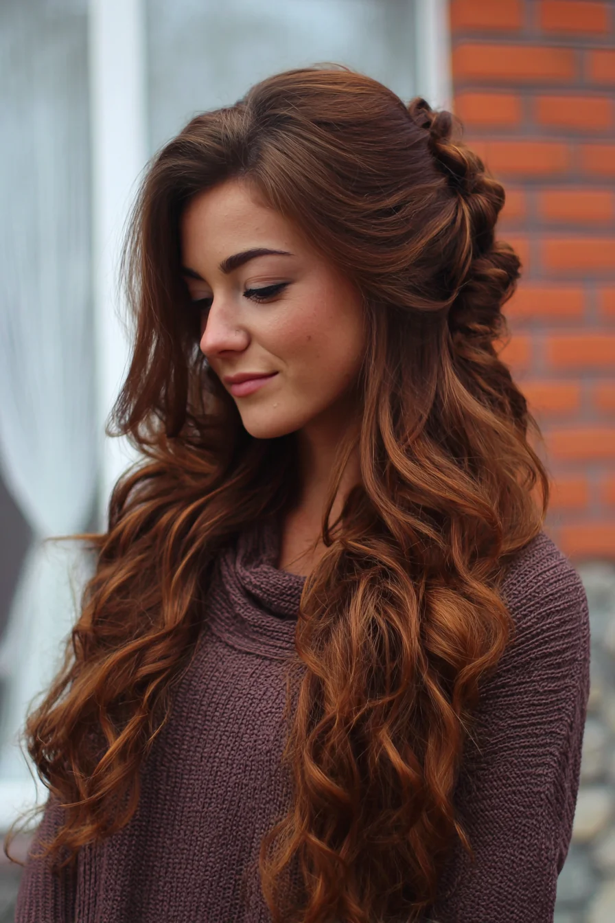 Half-Up Twisted Braid with Loose Beachy Waves for Long Layered Hair