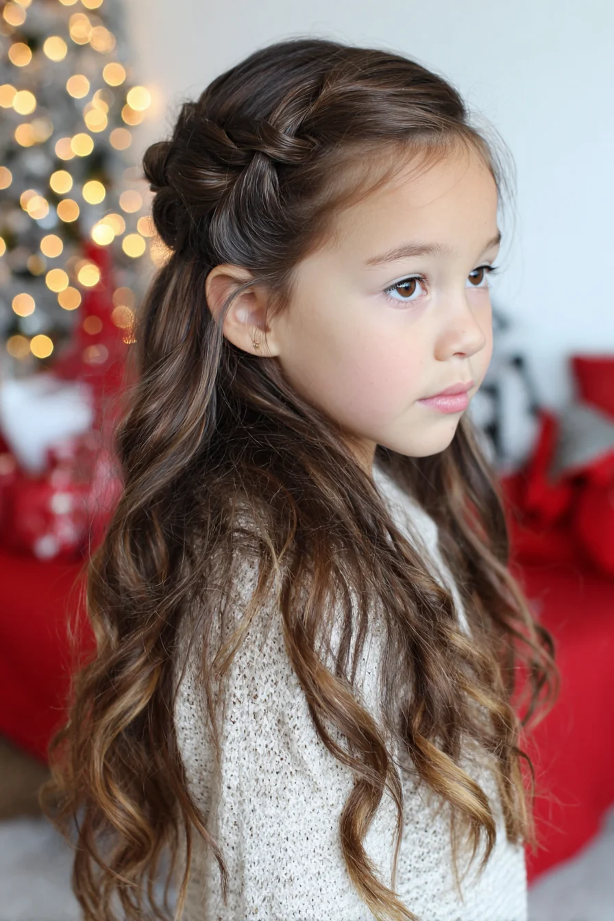 Half‑Up Twisted Crown with Loose Waves — Long Hair Styling