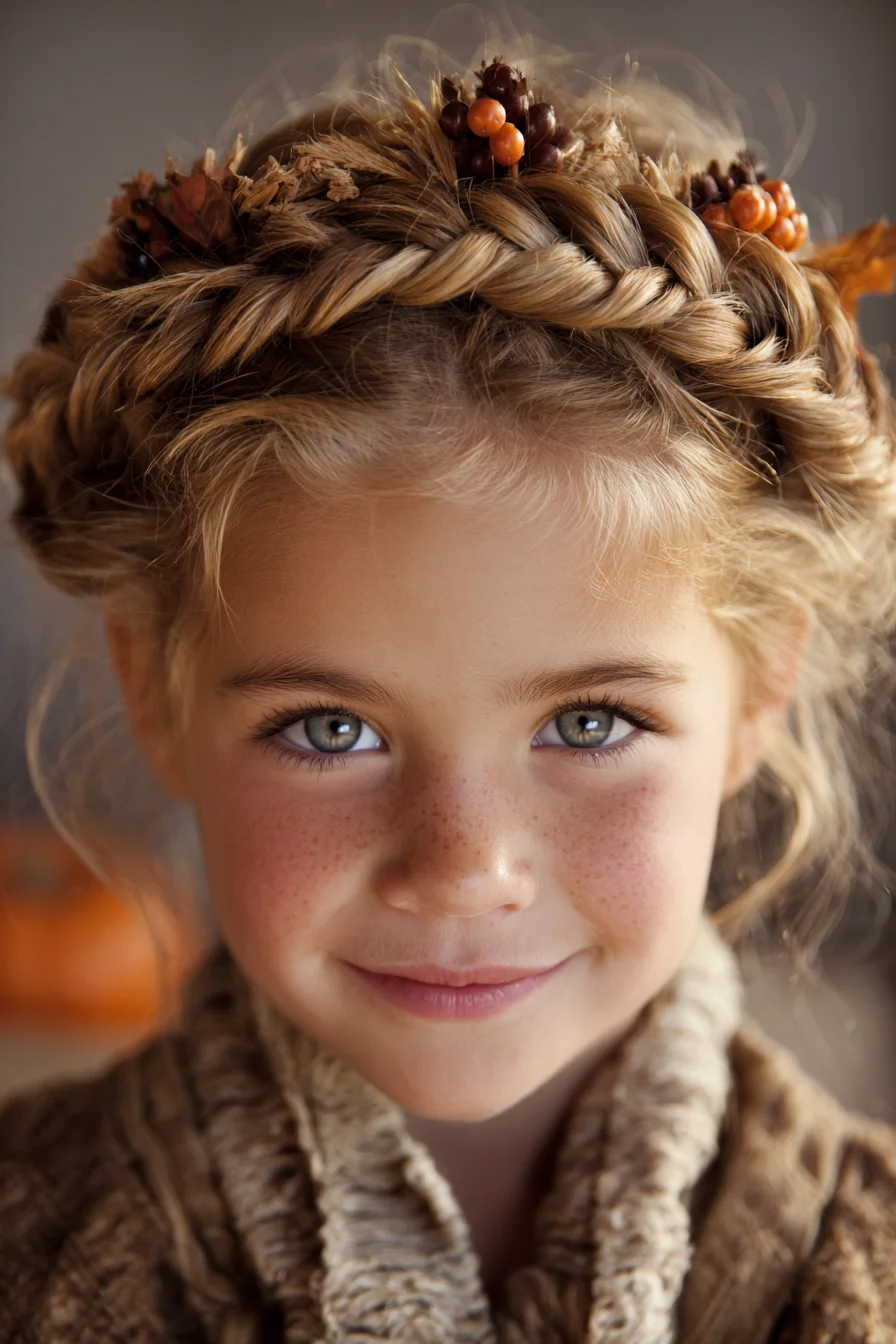 Halo Braided Crown with Autumn Accents — Boho Crown Braid