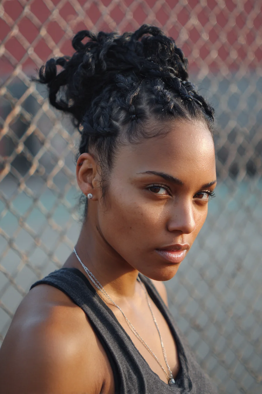 High Cornrow Updo with Twisted Textured Bun