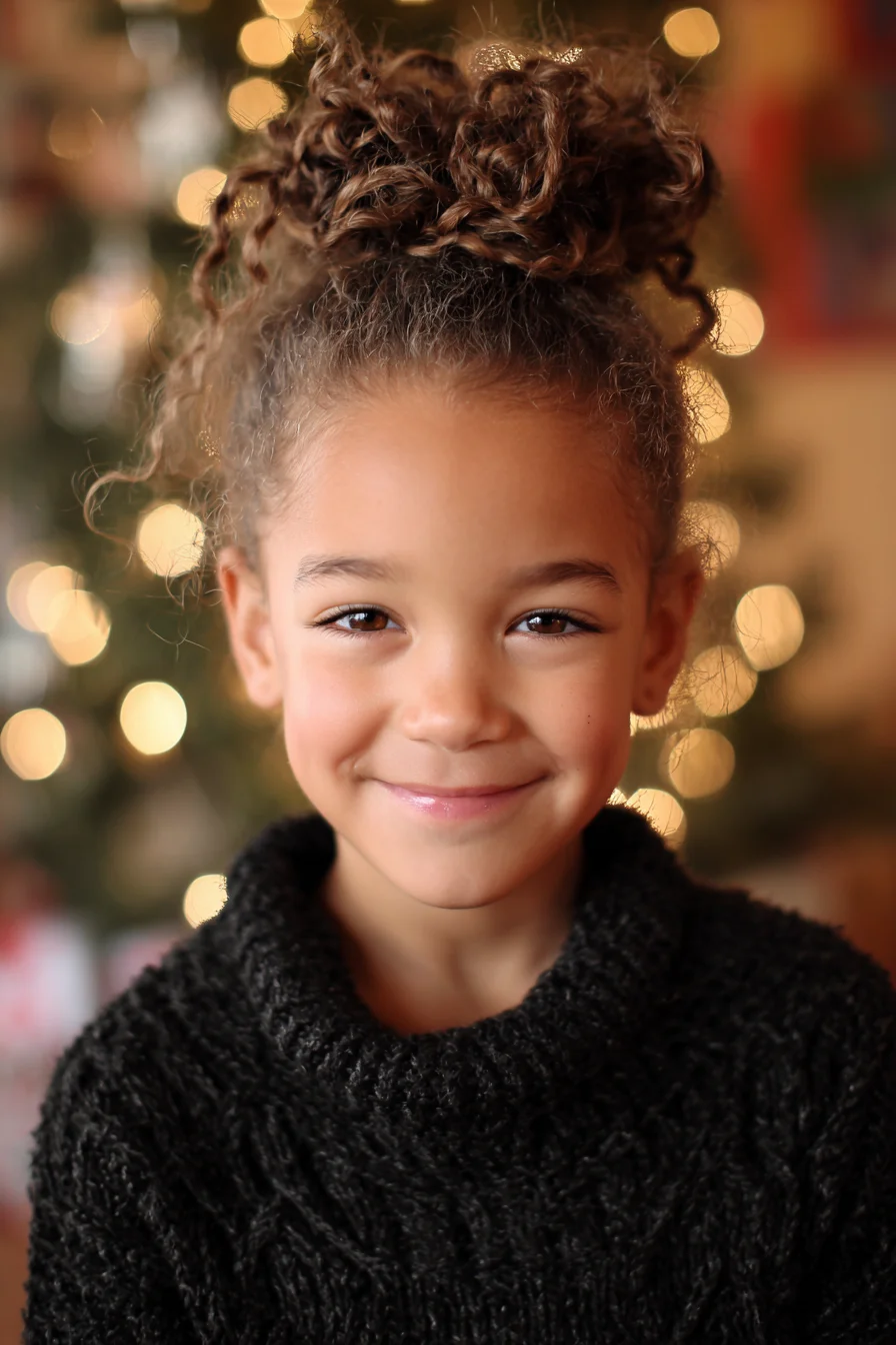 High Curly Pineapple Bun — Textured Natural Curls Updo