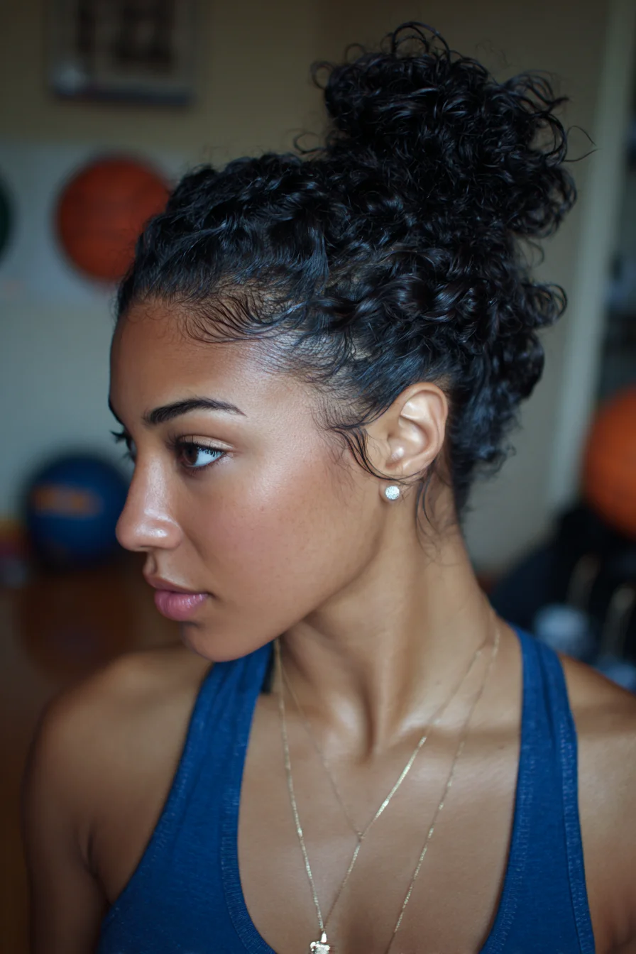 High Curly Textured Bun with Laid Baby Hairs