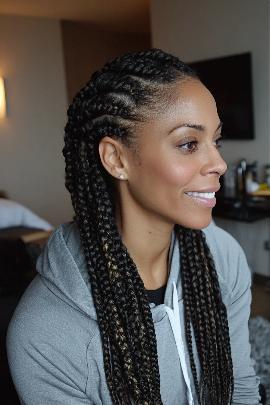 Knotless Feed-In Cornrows with Long Box Braids