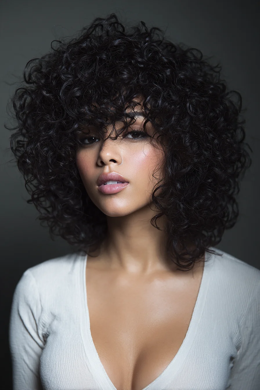 Layered Curly Shag with Curly Fringe — Voluminous Natural Curls