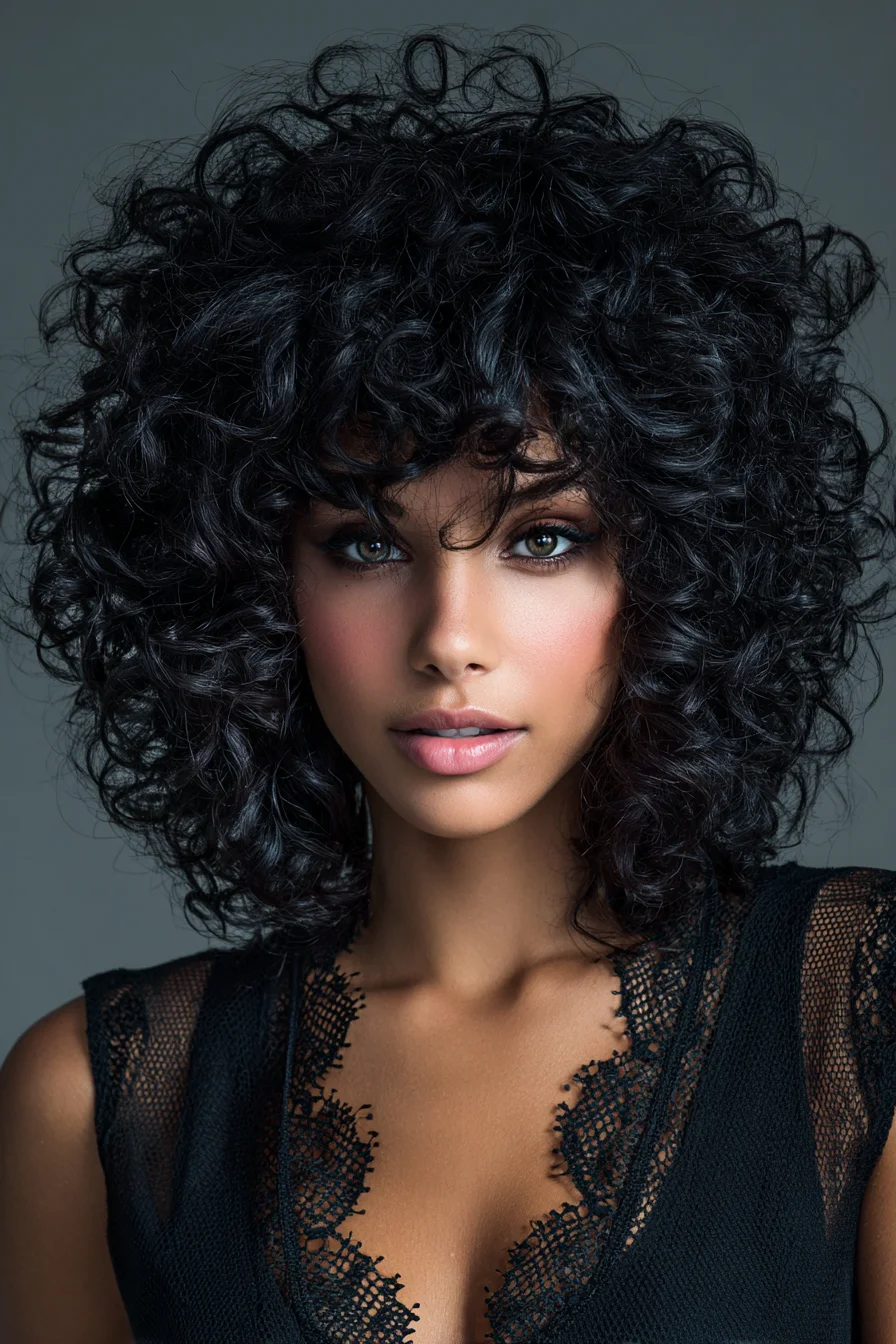 Layered Voluminous Curly Bob with Soft Fringe — Natural Curly Hair