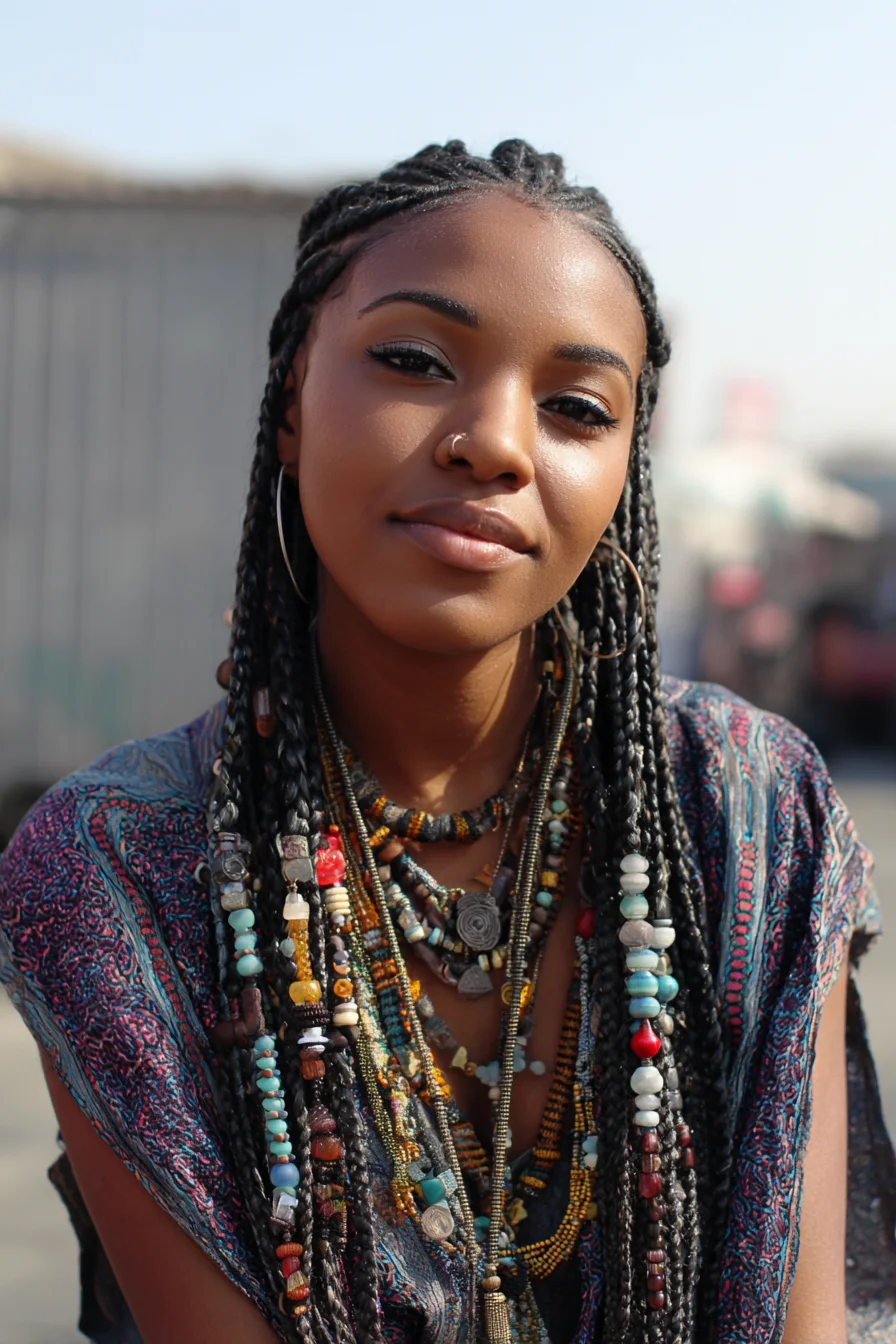Long Box Braids with Beaded Accessories