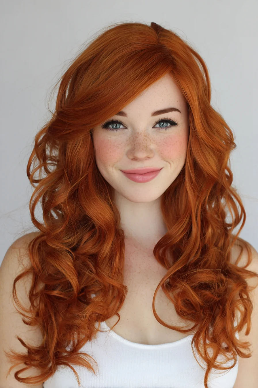 Long Copper-Red Layered Waves with Side-Swept Fringe