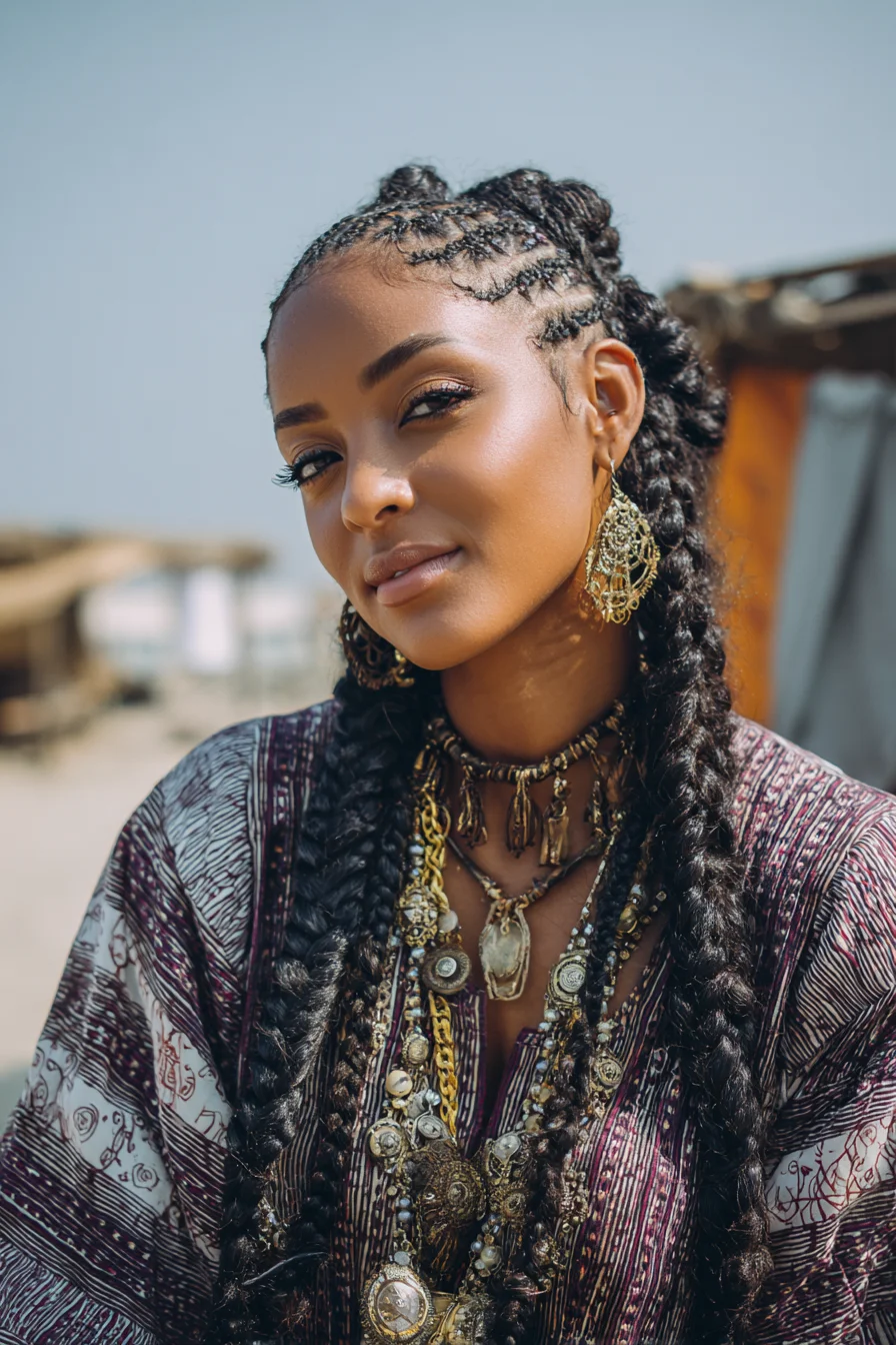 Long Cornrows Into Chunky Protective Braids with Edge Styling