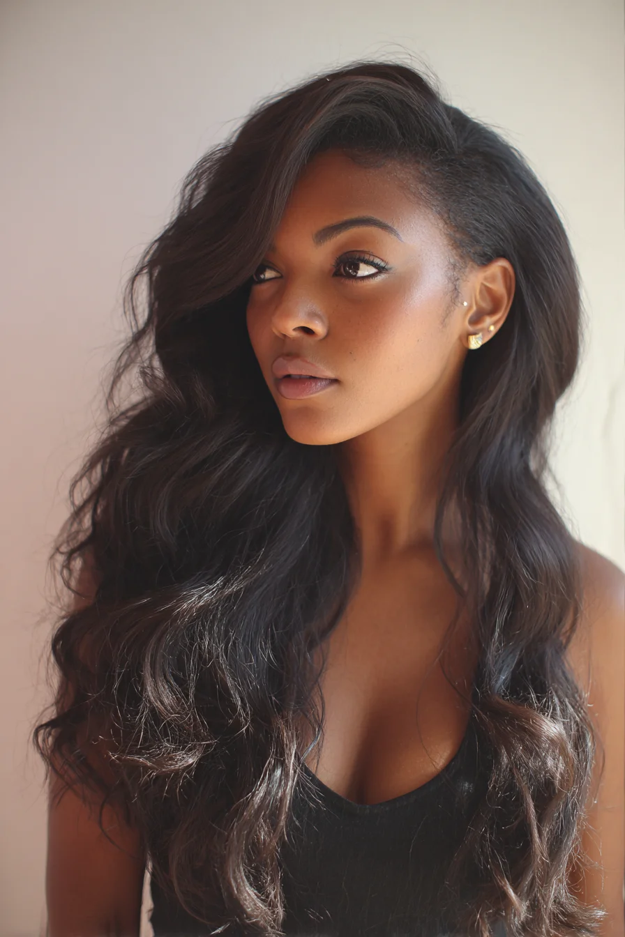 Long Deep Side-Part Voluminous Waves for Thick or Textured Hair