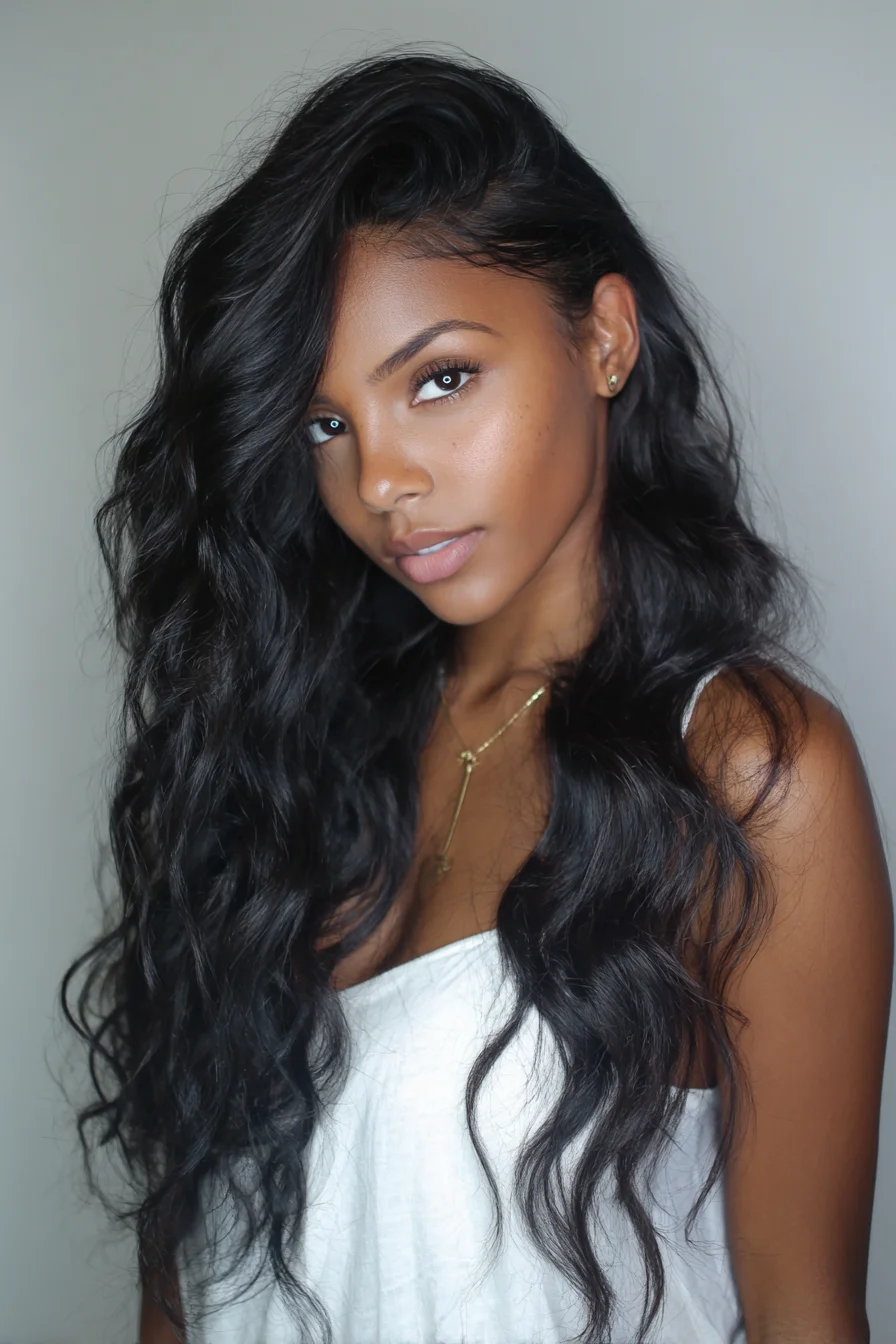 Long Deep Textured Waves with Side Part — Loose Beachy Glam