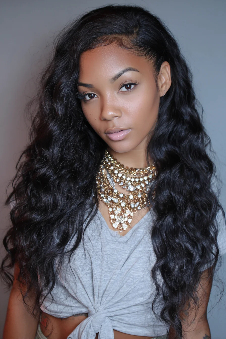 Long Deep Waves with Side Part and Laid Baby Hairs