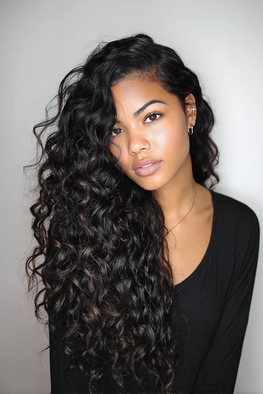 Long Deep Waves with Side Part — Defined Curly Hairstyle