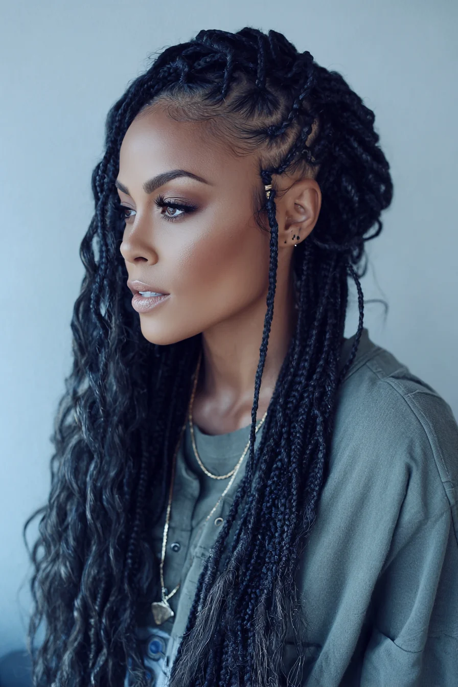 Long Feed‑In Box Braids with Soft Wavy Ends
