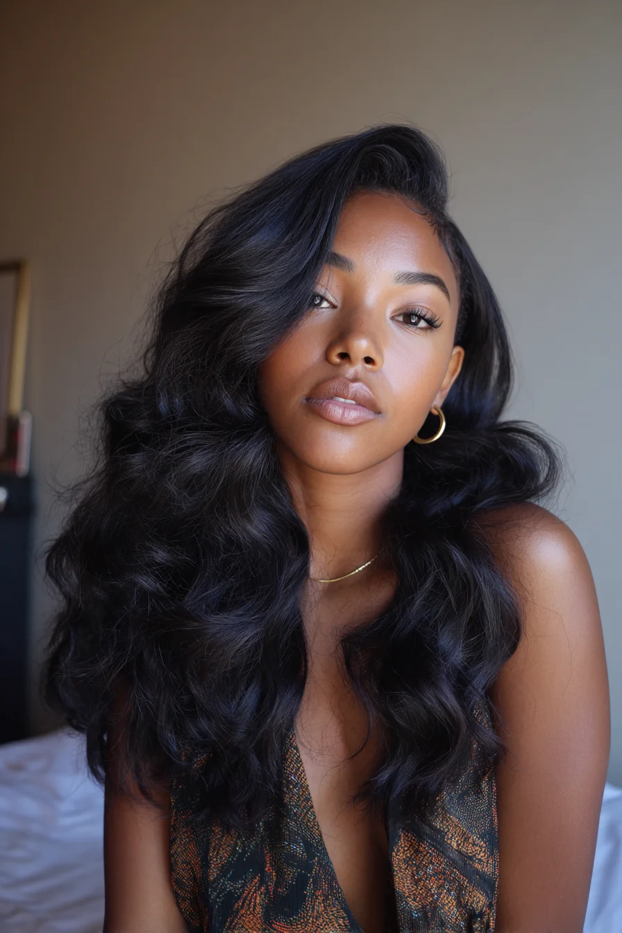 Long Glossy Side-Part Body Waves — Voluminous Salon-Style