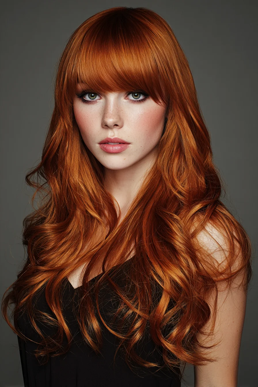 Long Layered Copper Waves with Blunt Fringe