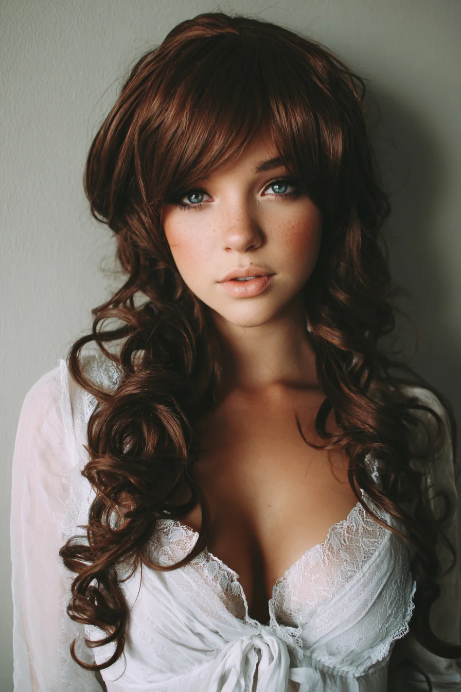 Long Layered Curls with Sweeping Side Fringe — Voluminous Romantic Style