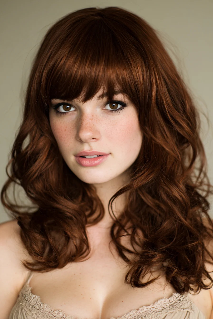 Long Layered Cut with Blunt Fringe and Soft Loose Waves