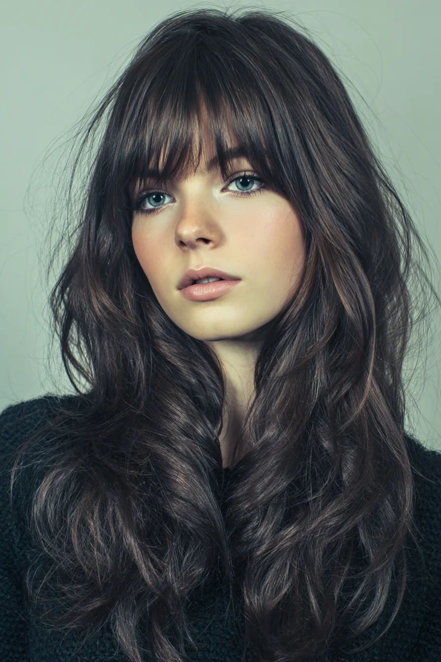 Long Layered Cut with Curtain Bangs and Soft Textured Waves