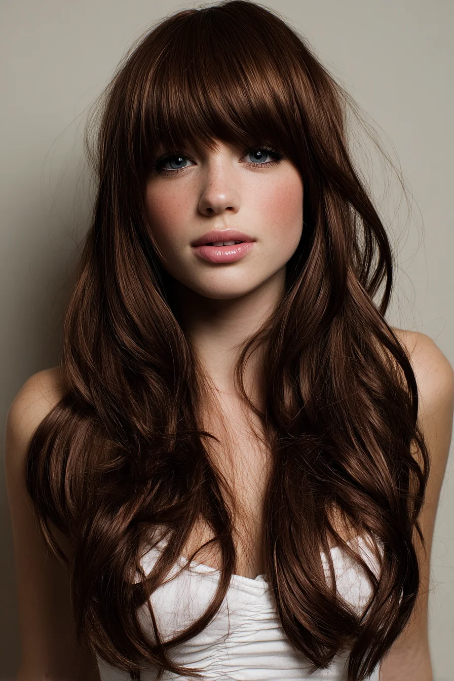 Long Layered Cut with Full Fringe — Soft Waves & Face‑Framing Layers