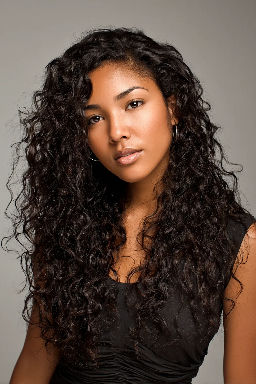 Long Layered Natural Curls with Face‑Framing Layers