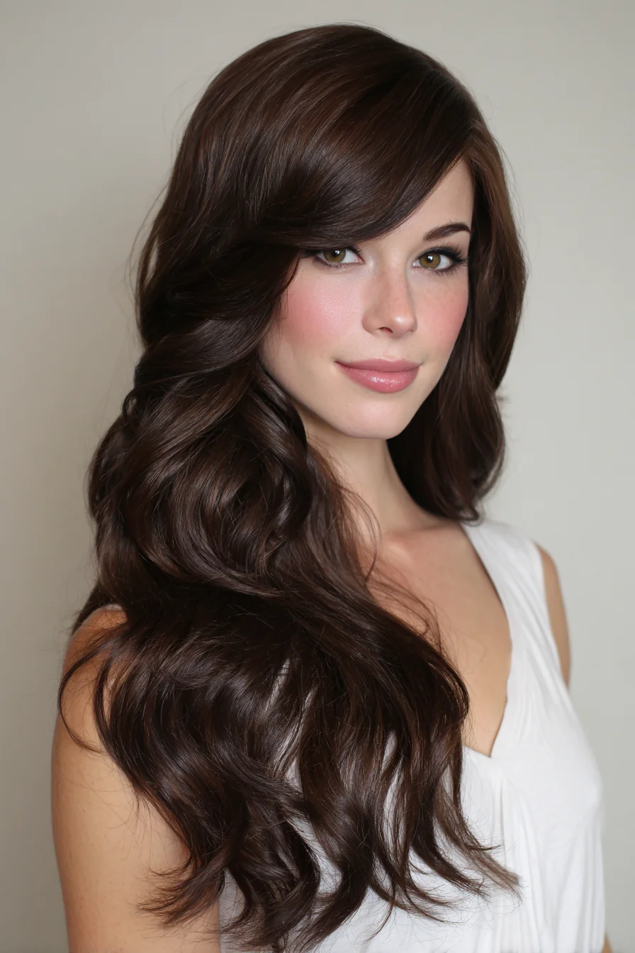 Long Layered Side‑Swept Waves — Soft Salon Curls for Thick Hair