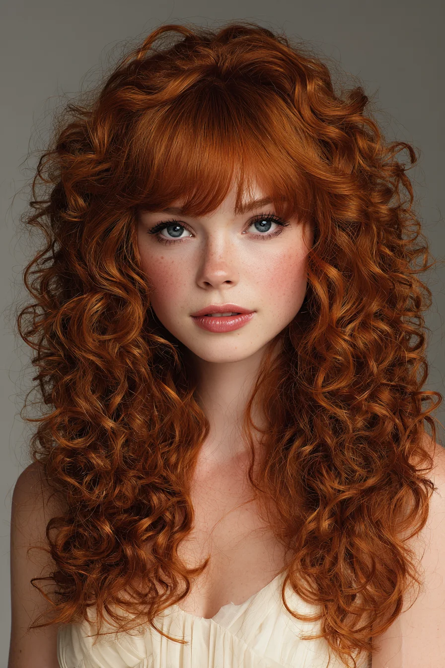 Long Layered Voluminous Curls with Soft Fringe