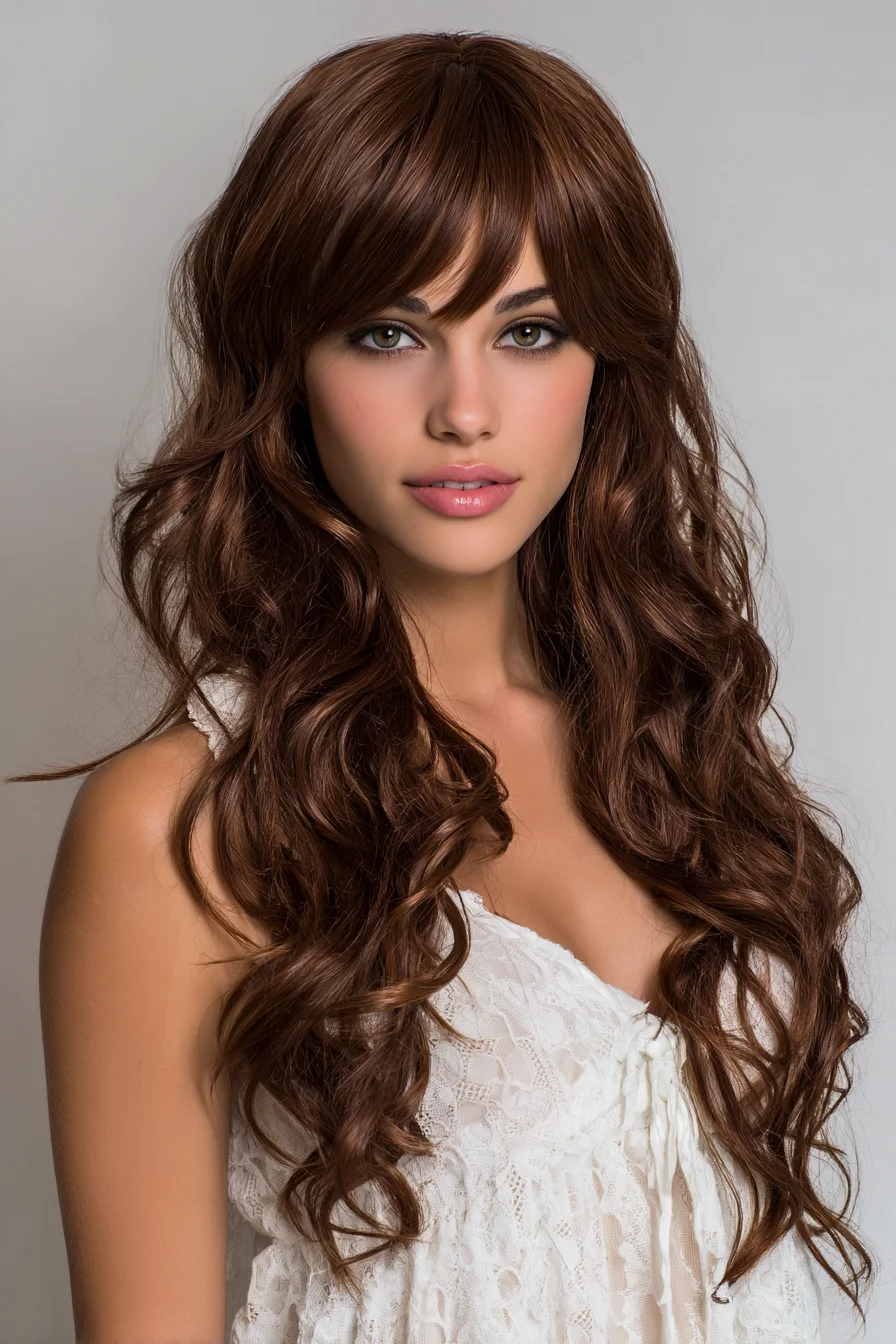 Long Layered Waves with Curtain Bangs — Soft Voluminous Beachy Look