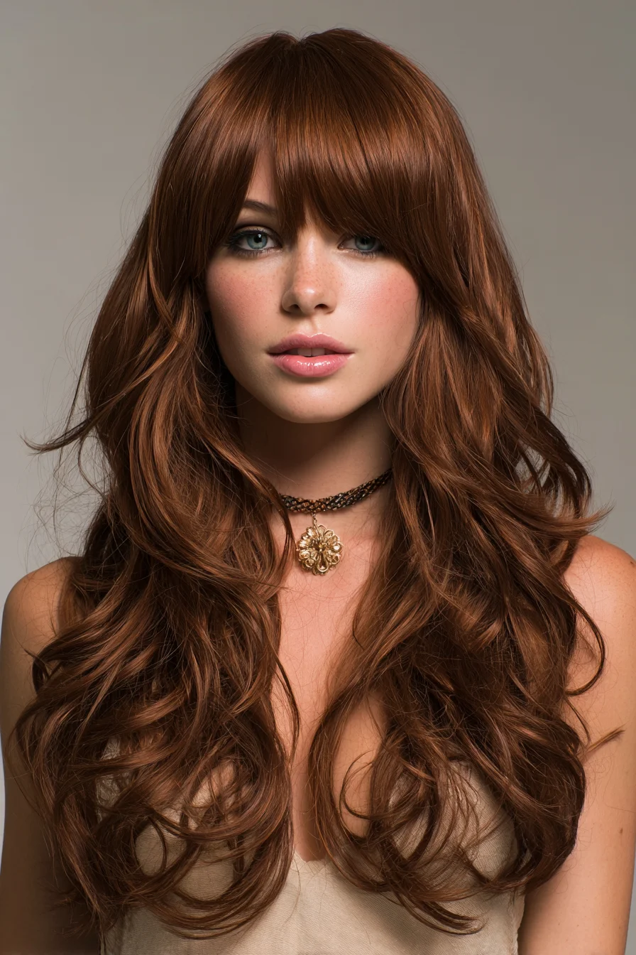 Long Layered Waves with Curtain Bangs — Voluminous Textured Cut