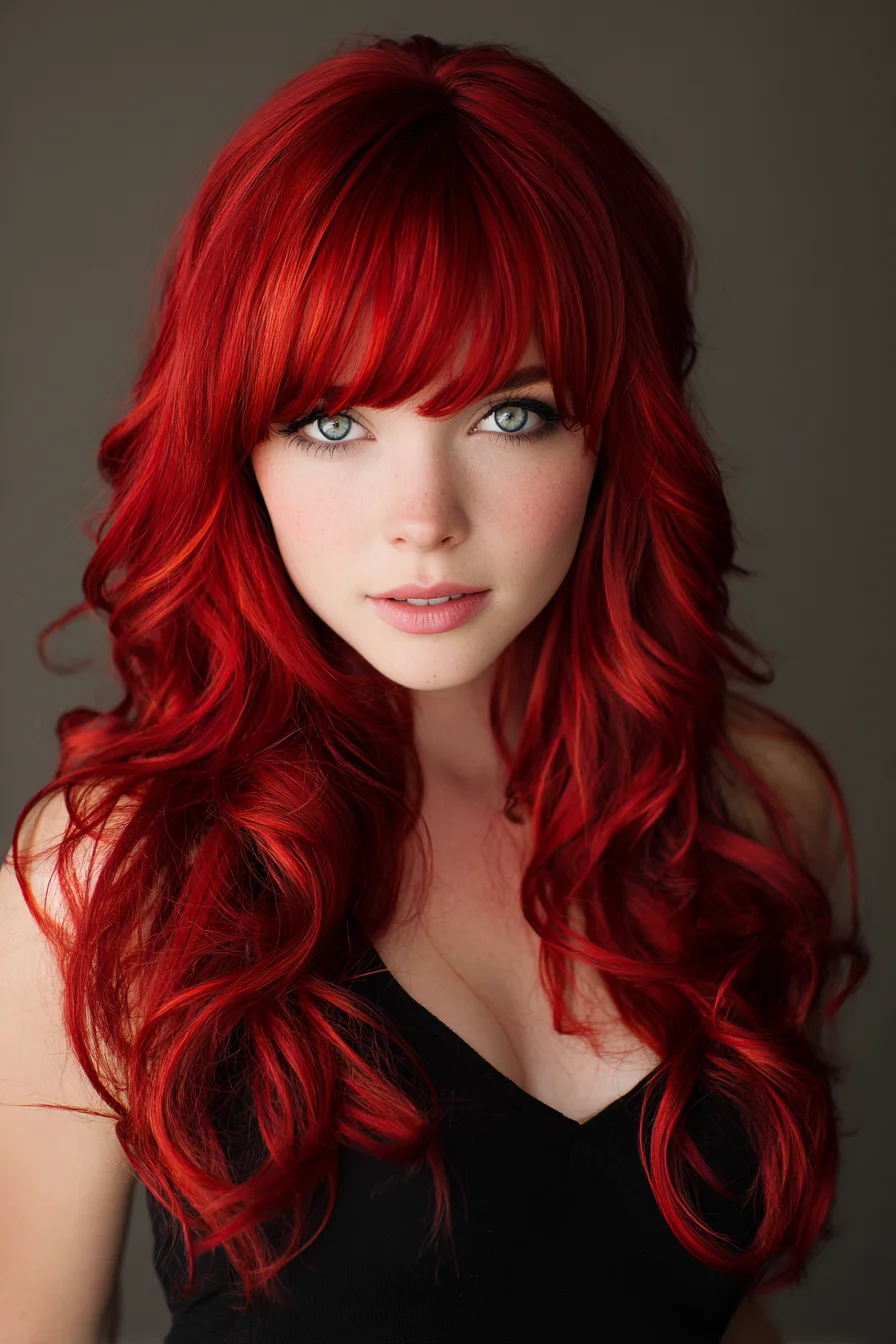 Long Layered Waves with Full Fringe in Vibrant Red