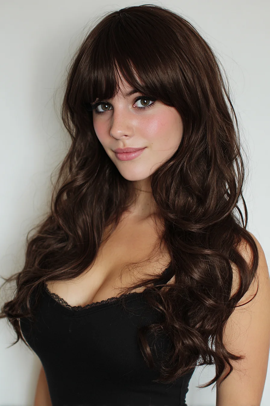Long Layered Waves with Full Fringe — Soft Curtain Bangs