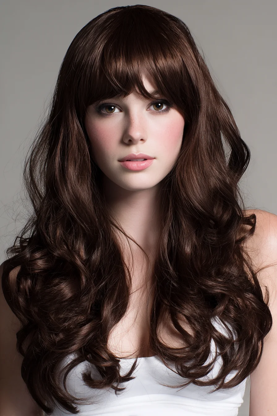 Long Layered Waves with Full Fringe — Voluminous Salon Curls
