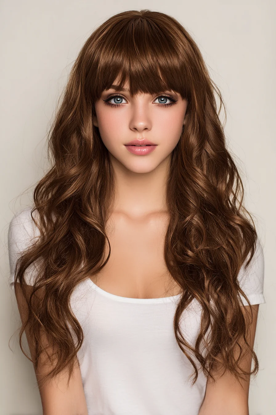 Long Layered Waves with Textured Blunt Fringe