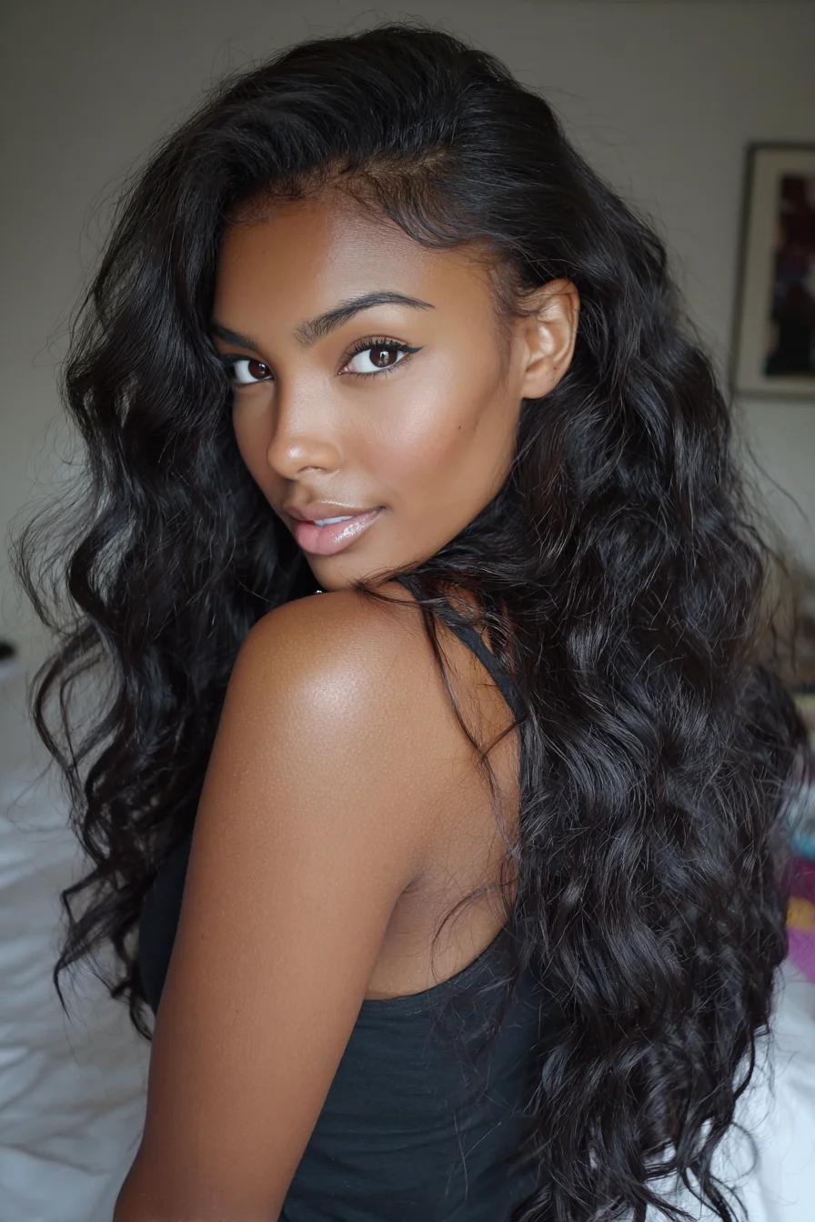 Long Loose Waves with Deep Side Part and Slicked Baby Hairs