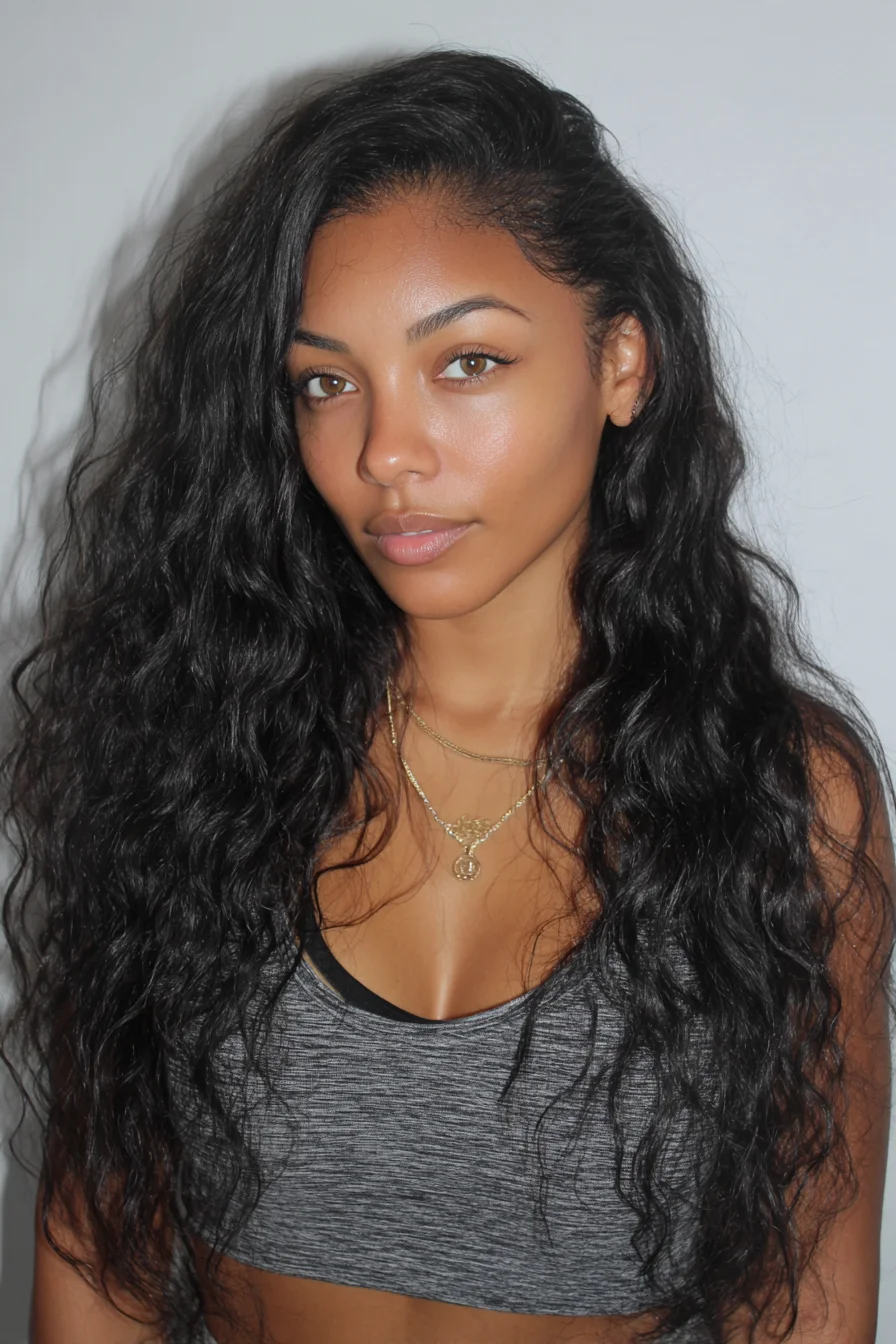 Long Natural Wavy Layers with Deep Side Part — Textured Beach Waves