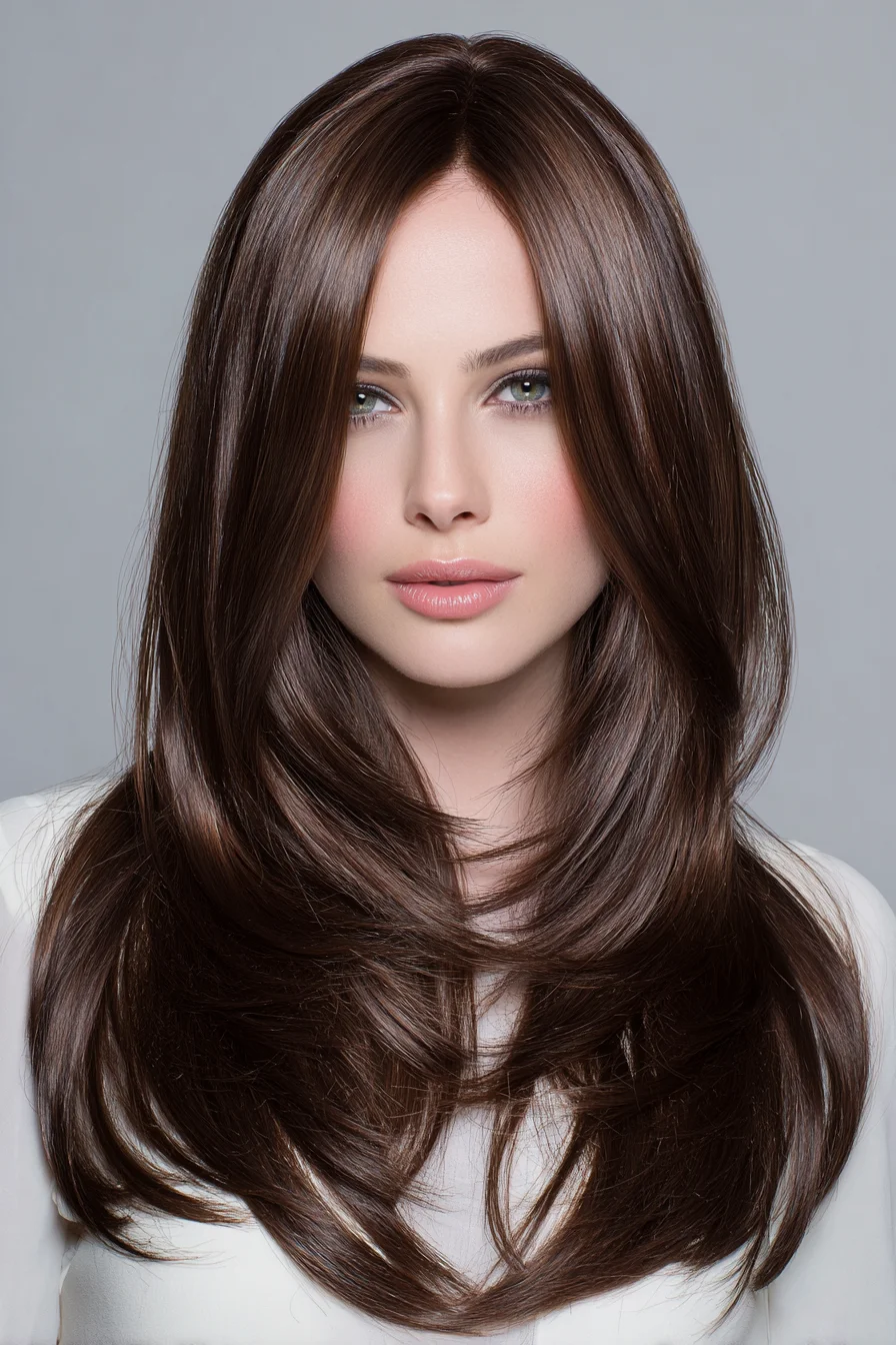 Long Sleek Layered Cut with Face‑Framing Curtain Layers