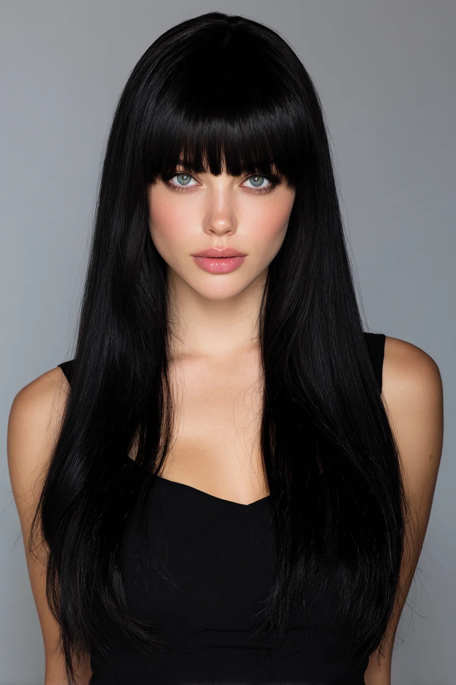 Long Sleek Layers with Blunt Fringe — Straight Hair Styling