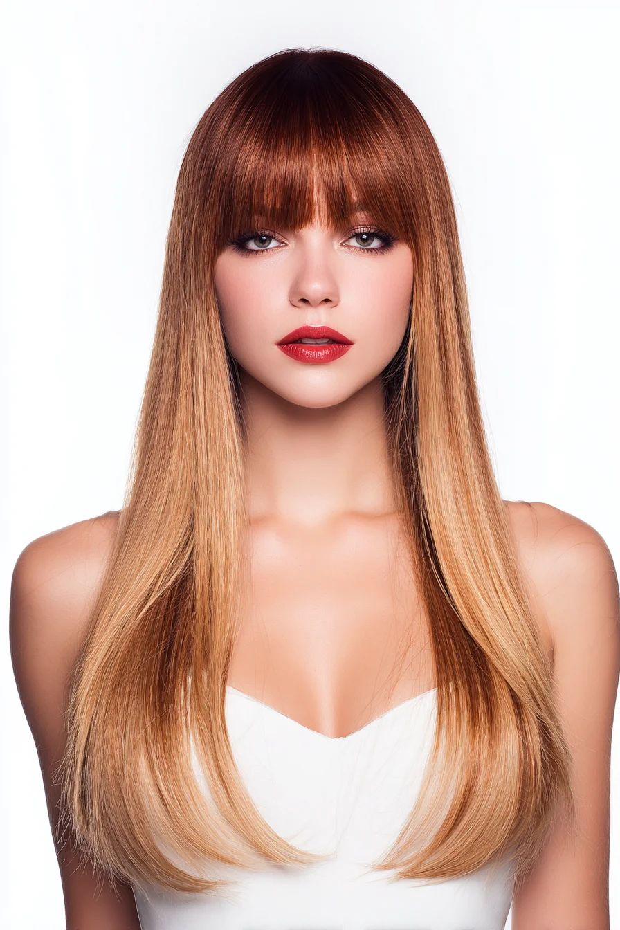 Long Sleek Layers with Full Blunt Fringe