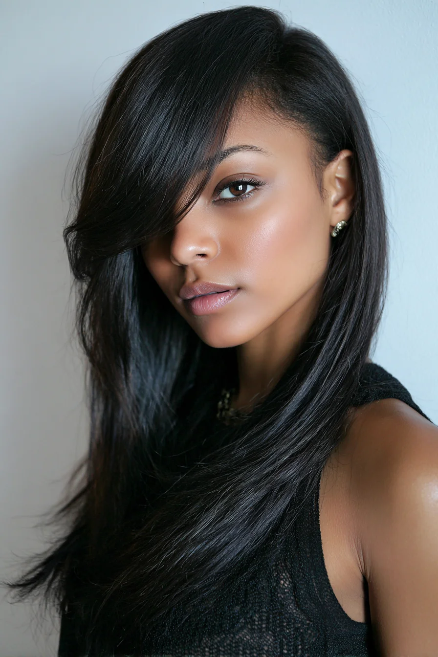 Long Sleek Layers with Side-Swept Fringe