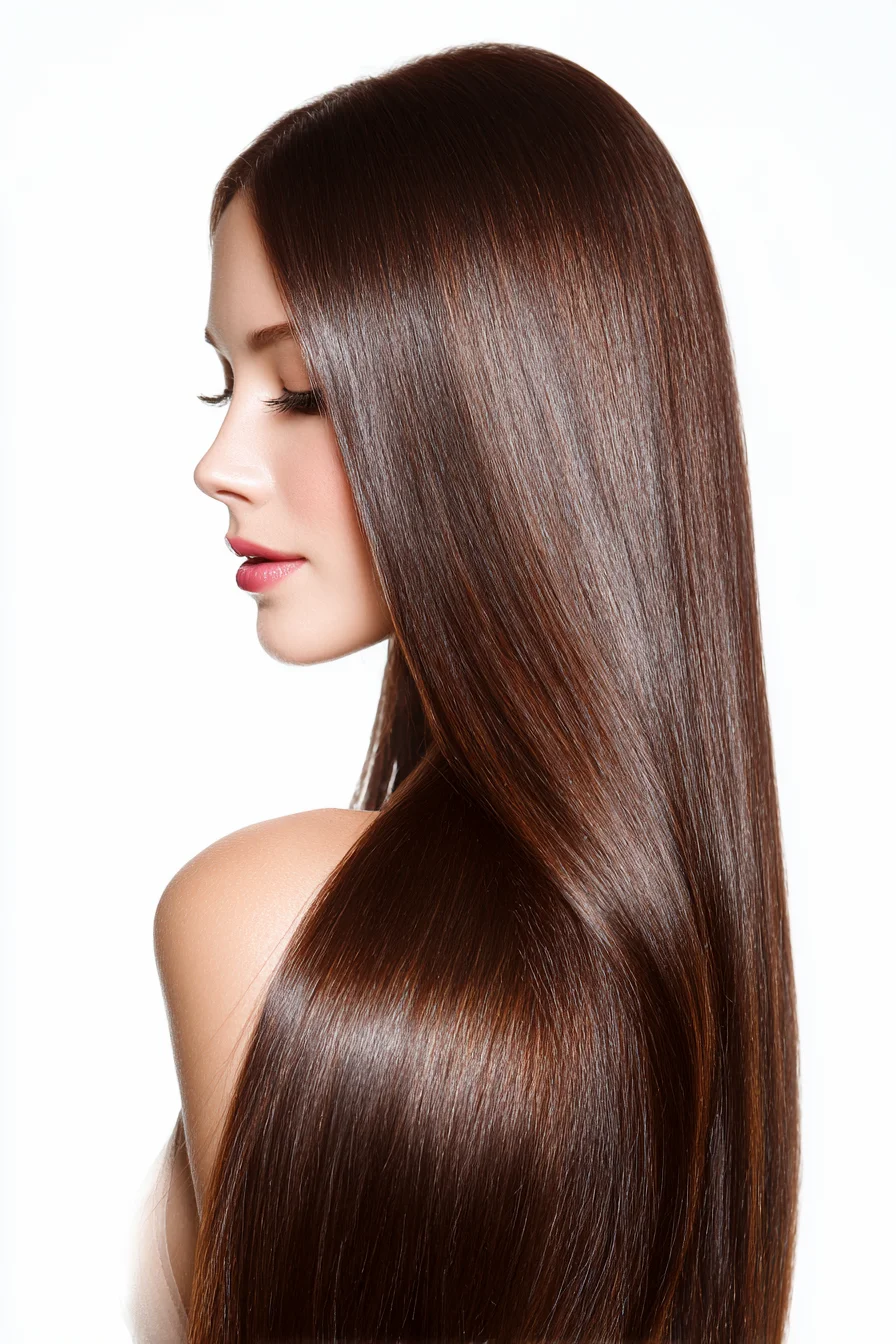 Long Sleek Straight Chocolate Brown Hair — Salon Smooth Finish