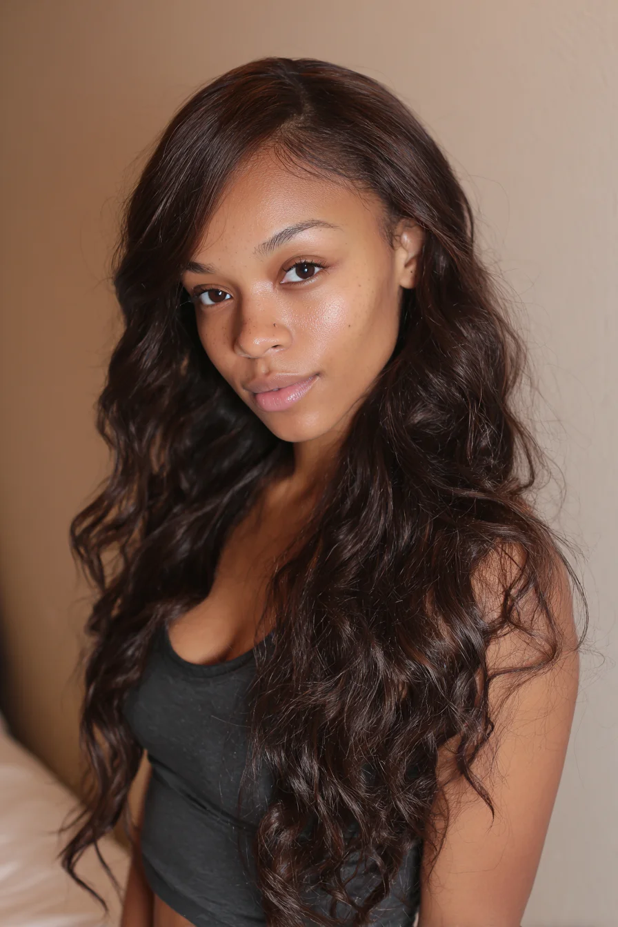 Long Soft Waves with Face‑Framing Layers and Natural Side Part