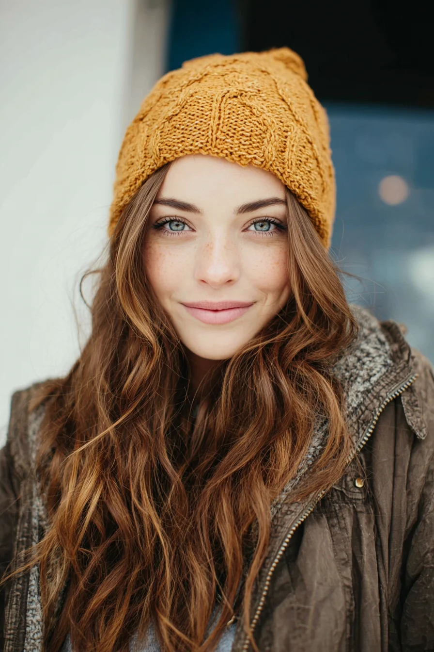 Long Textured Beach Waves with Face‑Framing Layers — Beanie‑Friendly Look
