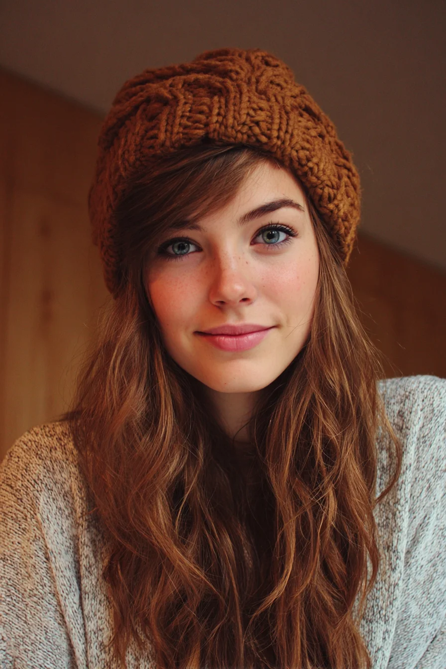 Long Textured Waves with Side-Swept Fringe — Beanie-Friendly