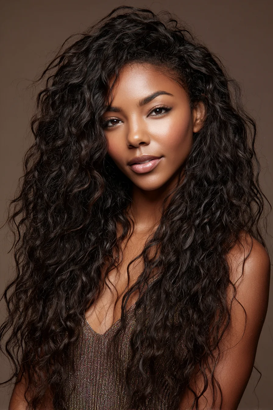 Long Voluminous Curly Waves — Natural Textured Deep-Wave Hairstyle