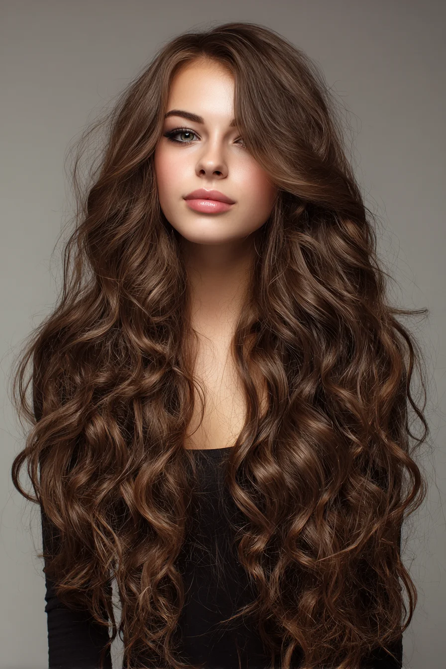 Long Voluminous Layered Waves with Face‑Framing Curtain
