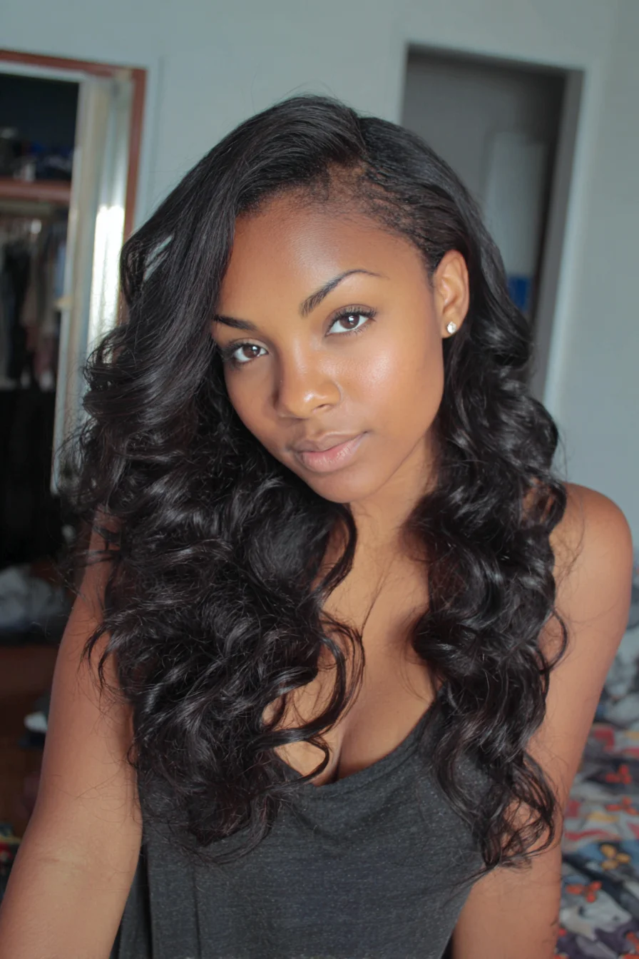 Long Voluminous Loose Waves with Deep Side Part — Heat-Styled S-Curls