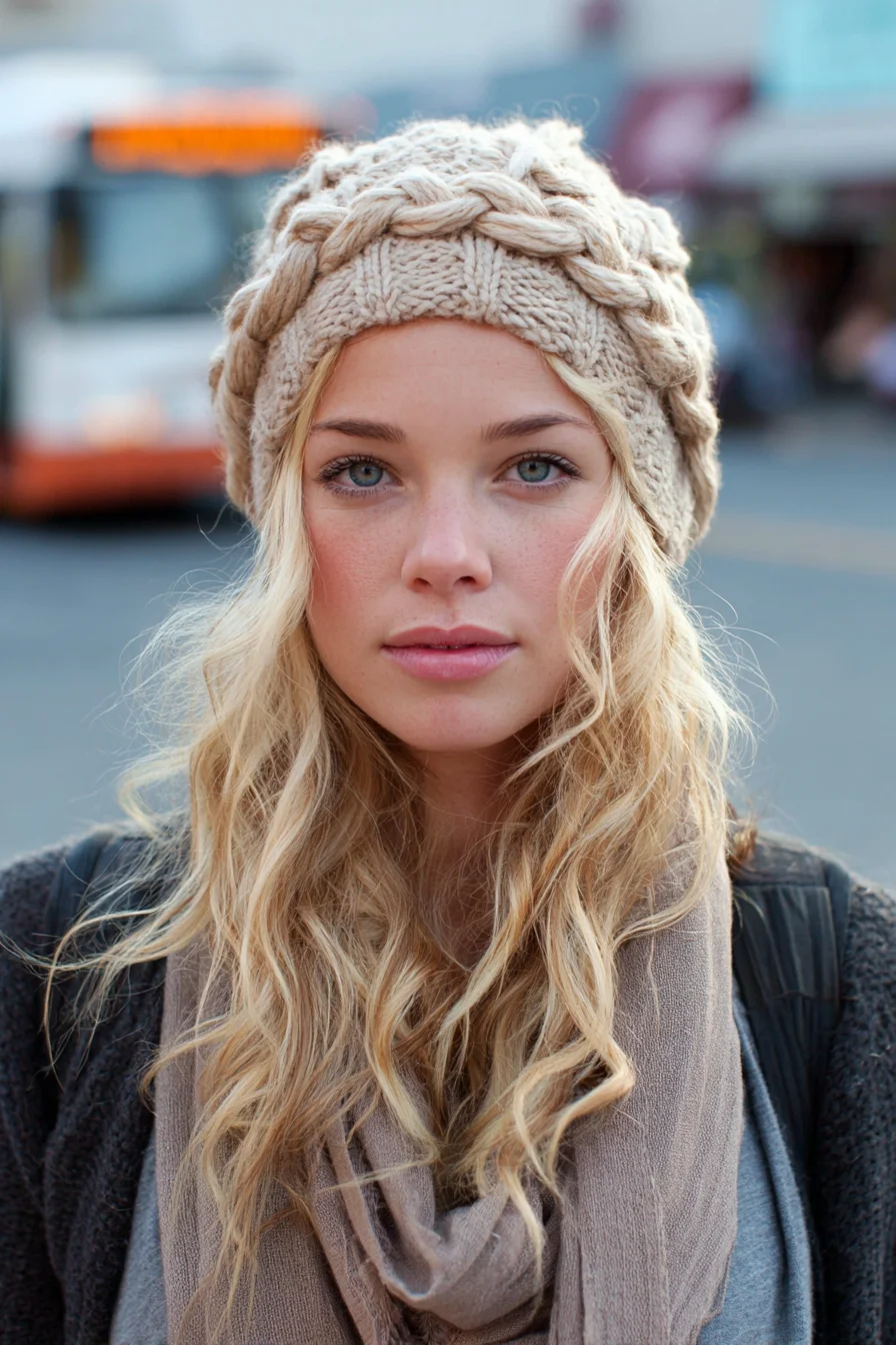 Loose Beachy Waves with Face‑Framing Pieces — Beanie‑Friendly Casual Style