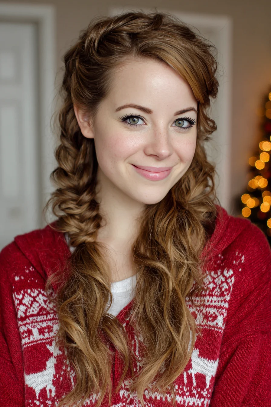 Loose Double Fishtail Braids with Beachy Waves – Romantic Boho Side Style